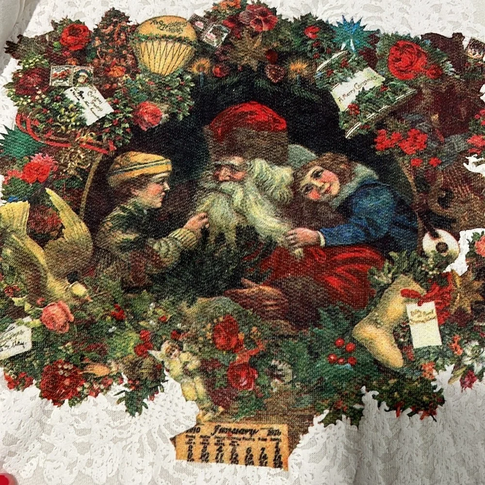 Victoria Joys - l white Santa sweater, screen‎ print, vintage